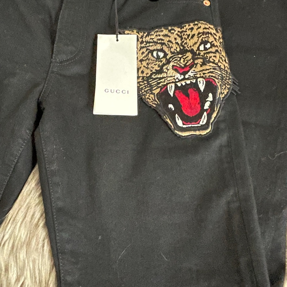 Gucci Angry Cat Embroidered Denim Jeans Size 30
